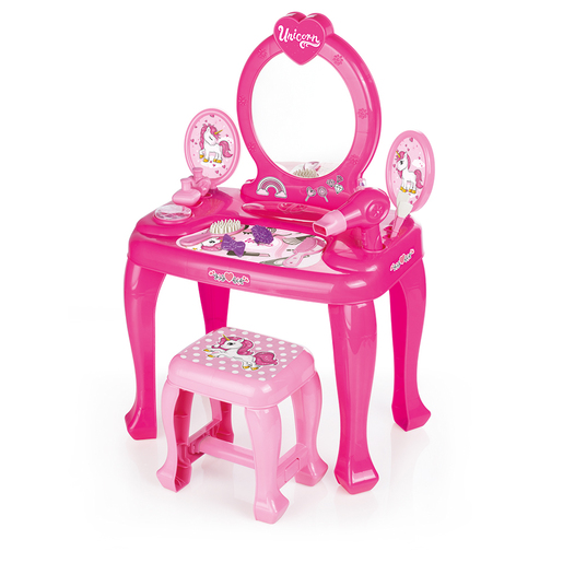 Dolu Unicorn Pink Vanity Table and Stool Set with Accessories