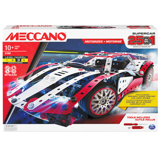 Meccano 25 in 1 Motorized Supercar STEM Models 347 Pieces 21202