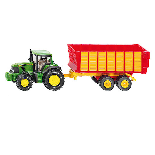 Image of Die-Cast 1:87 John Deere Tractor With Silage Trailer