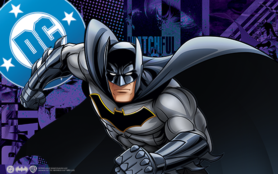 Batman graphic drawing with the DC comics logo