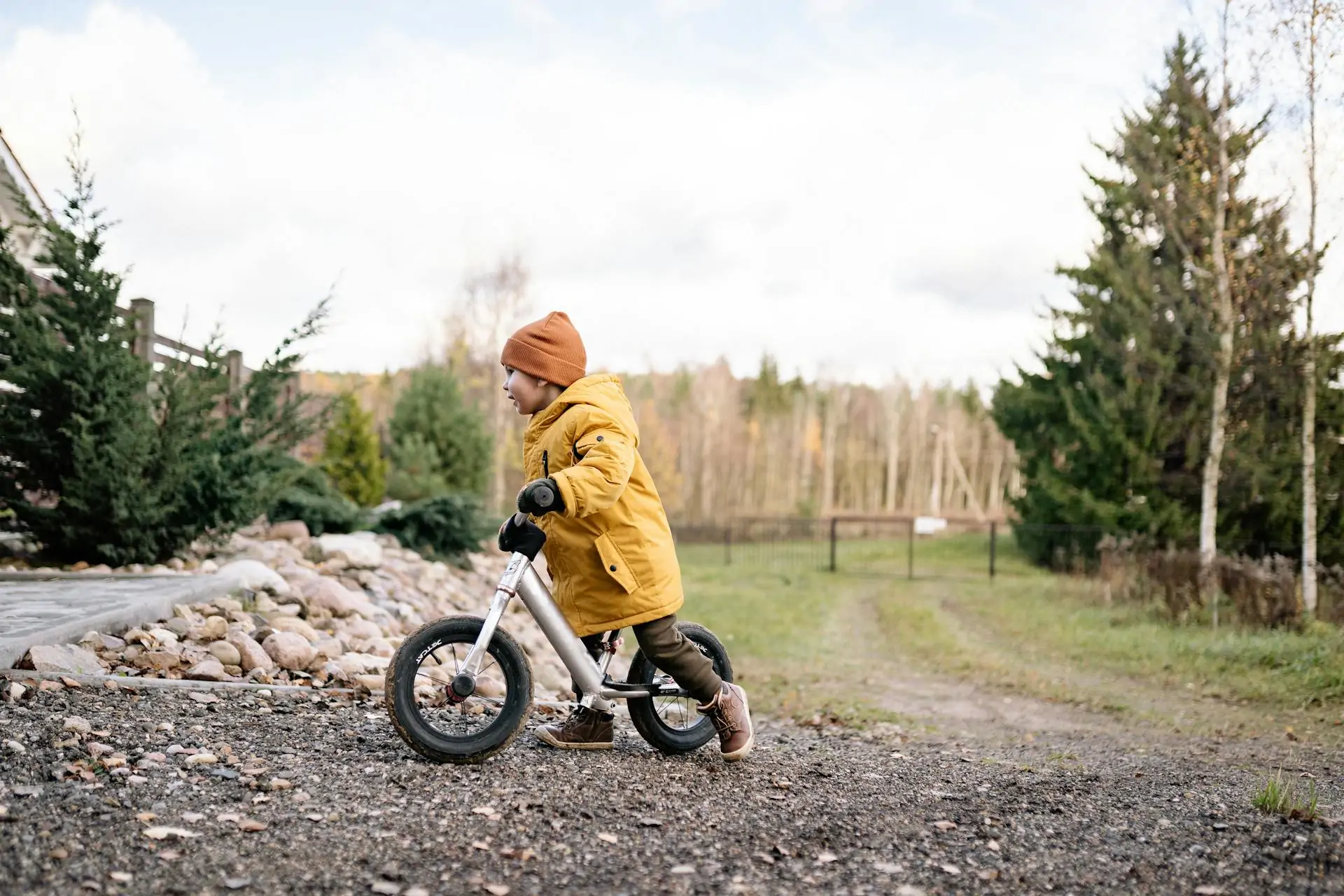 Kid riding a bike.