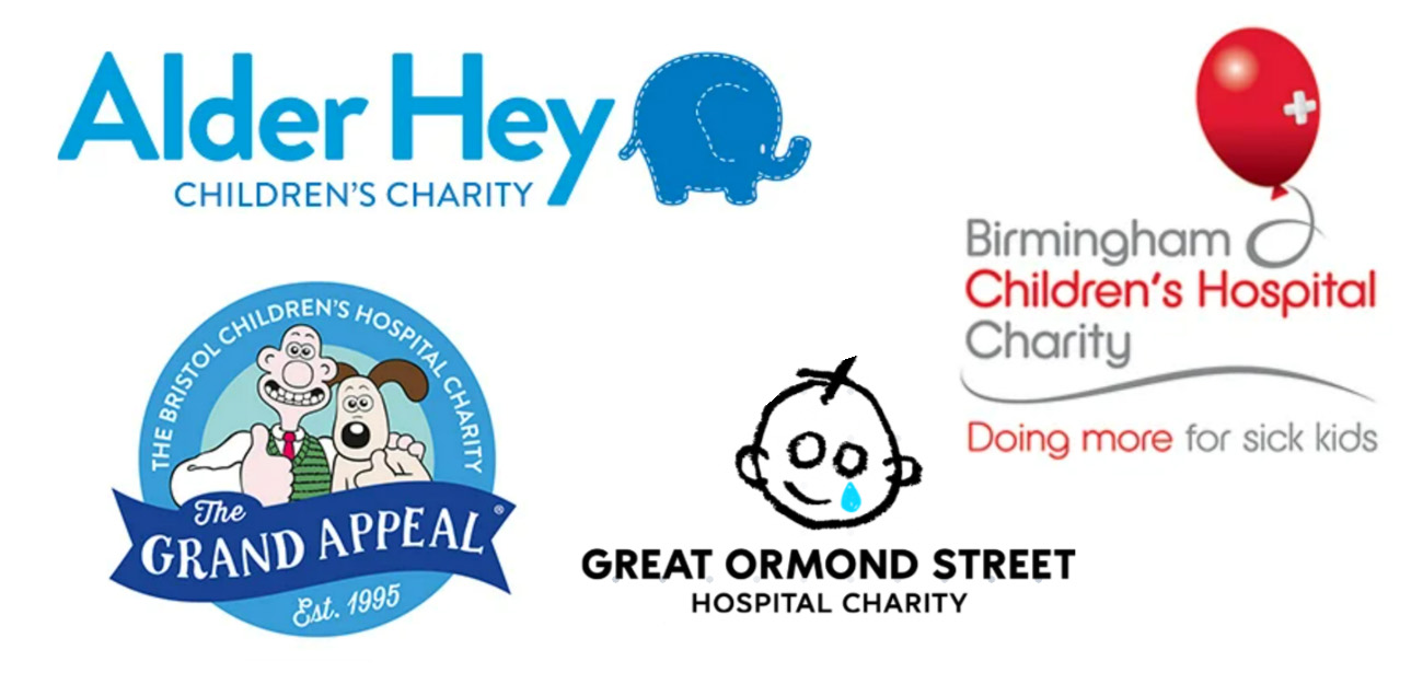 logos of The Entertainer's Pennies charities