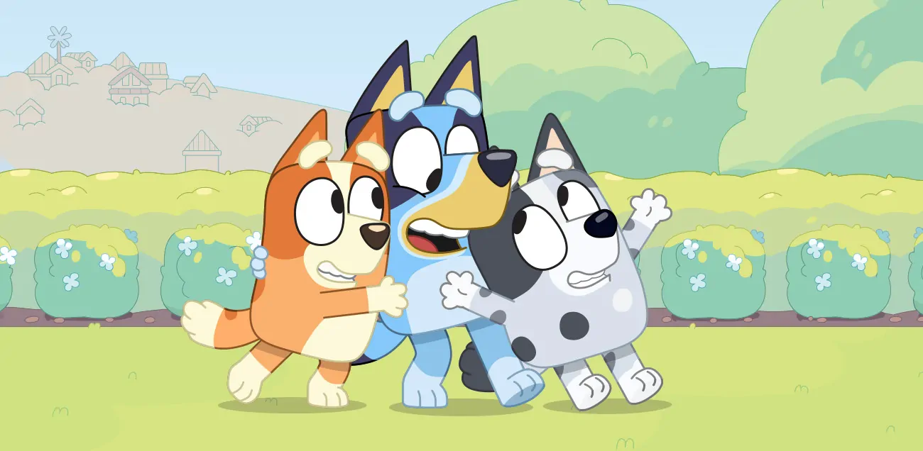Bluey, her sister Bingo and their cousin Muffin
