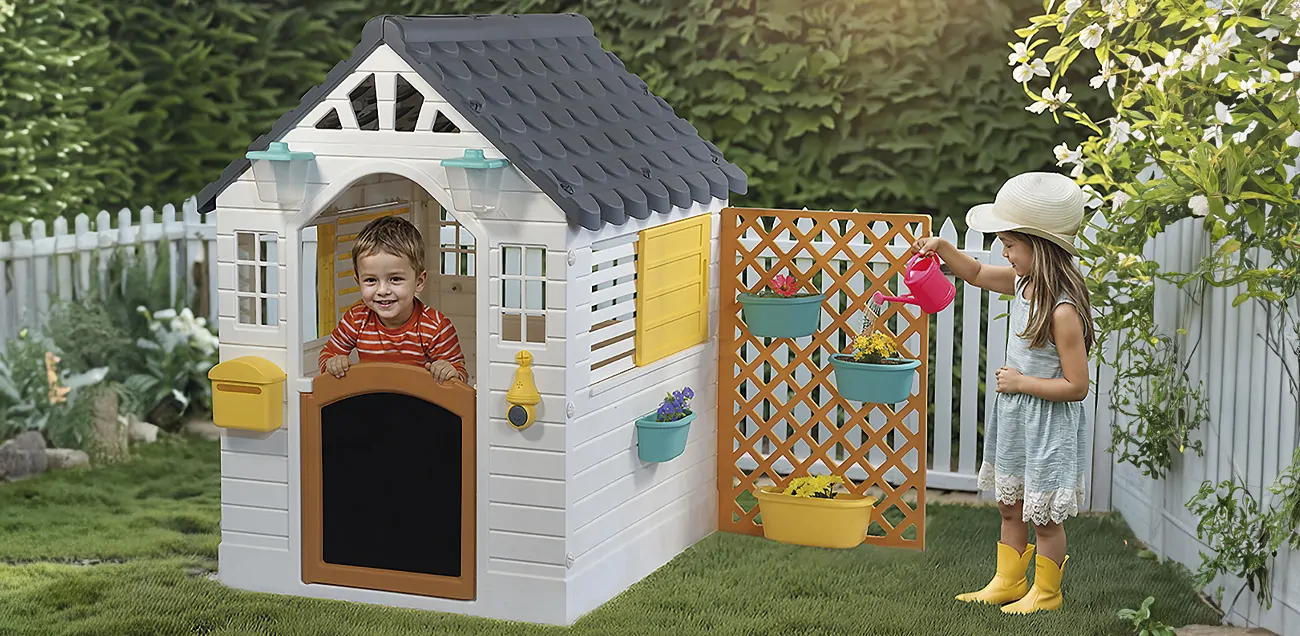 Children playing in a play house