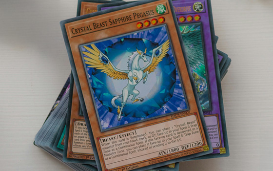 Close up of a deck of Yu-Gi-Oh cards