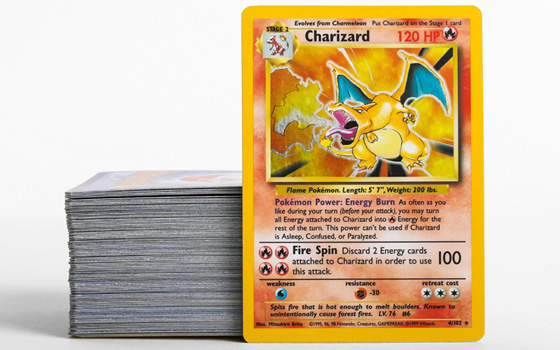 Example of a Pokemon card showing stats and HP as well as a small bio