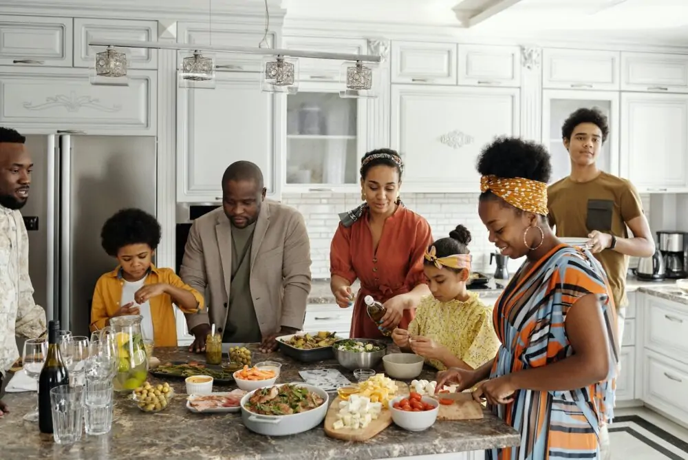 Family cooking together.