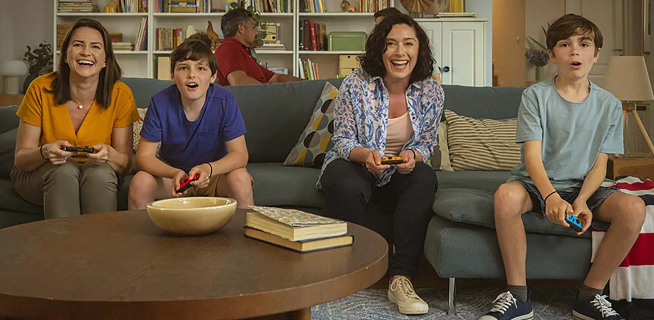 Family playing video games