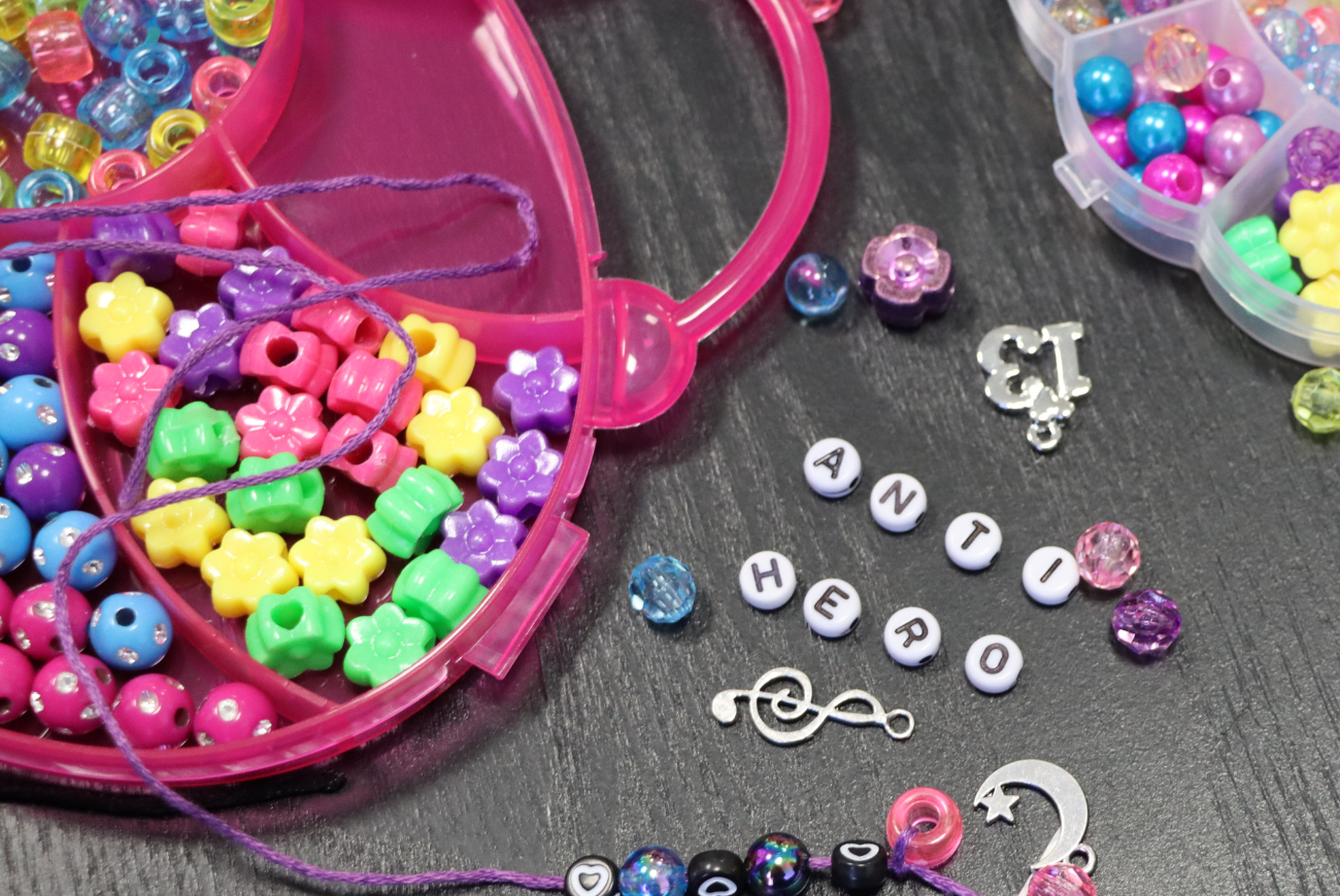 Collection of alphabet beads and other jewellery making supplies