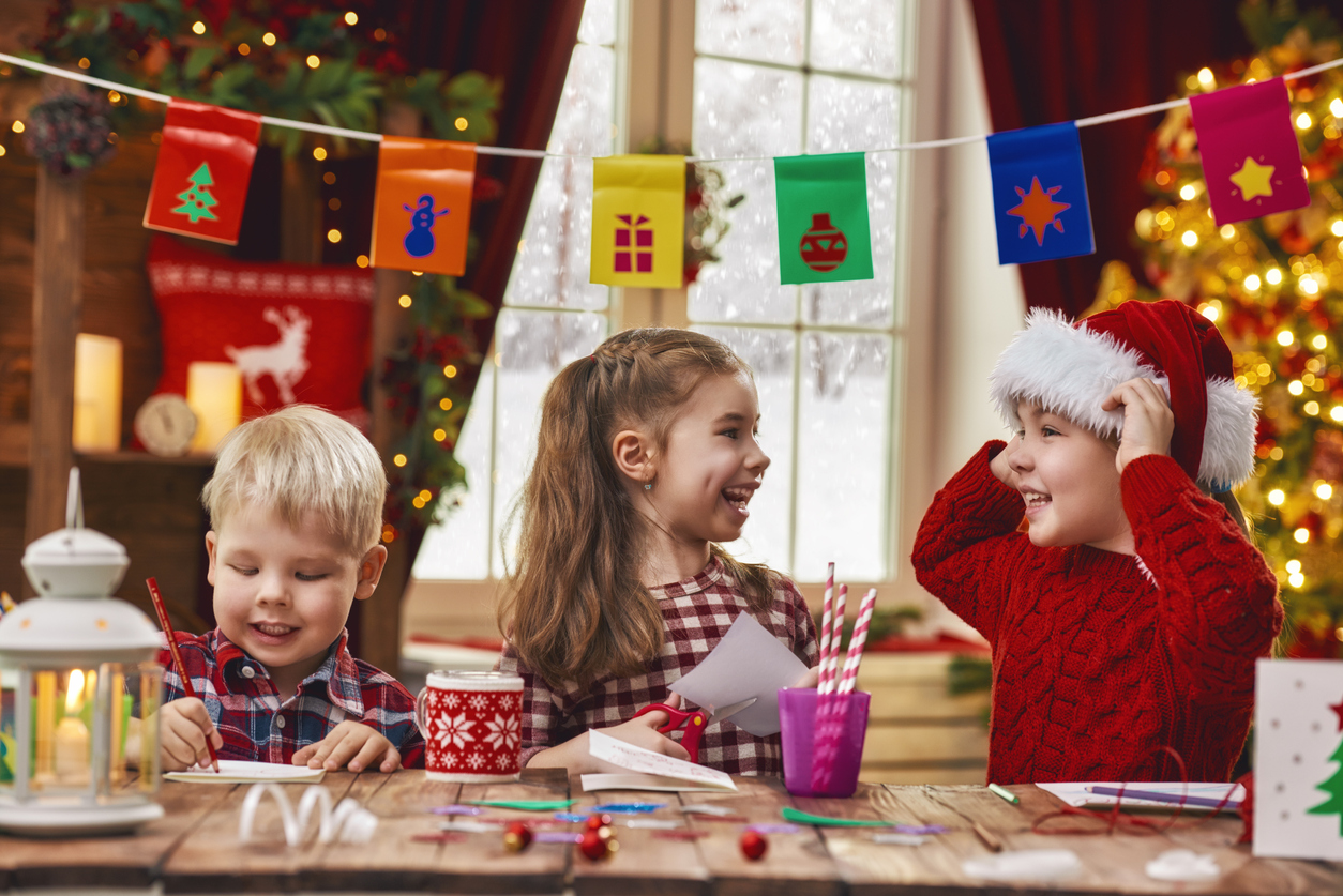 Kids making christmas crafts.