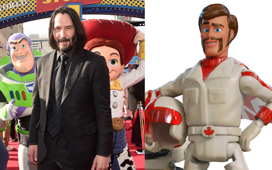 Keanu Reeves with his Toy Story character Duke Caboom