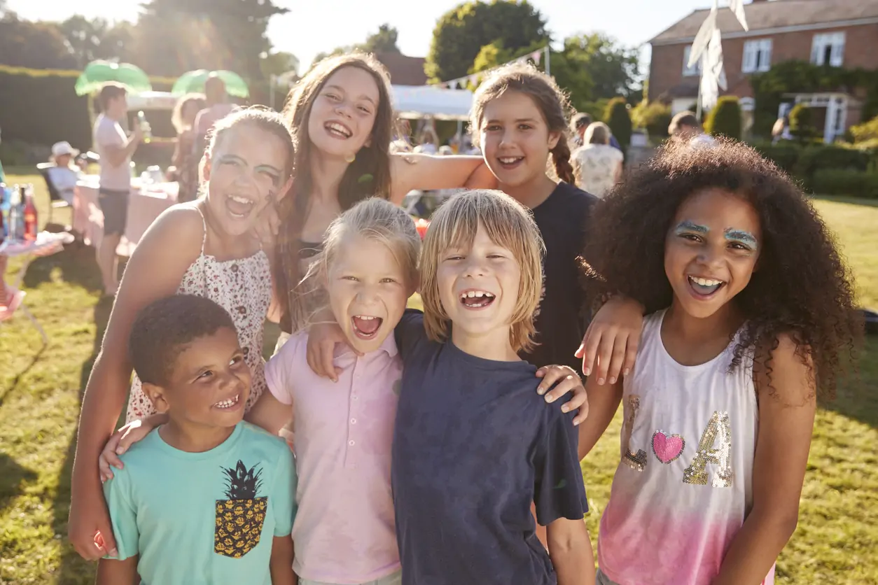 Kids garden games. Kids all smiling.