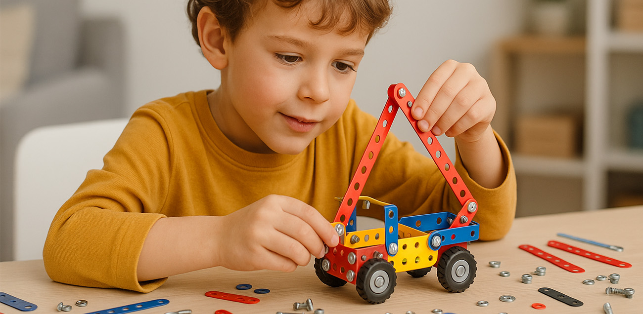 Boy playing with Meccano