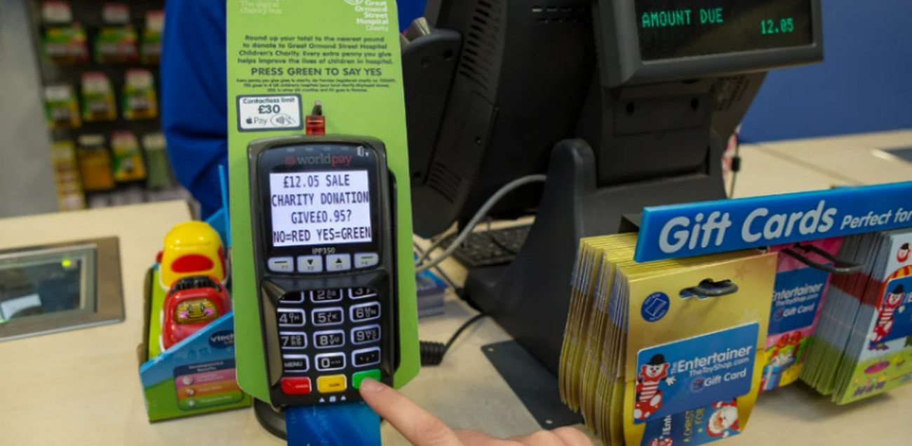 Pennies donation at a till point