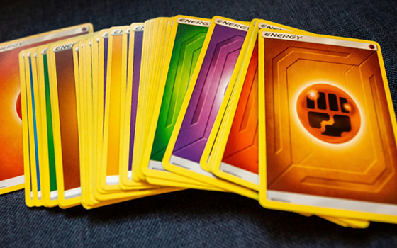 Stack of Pokemon energy cards