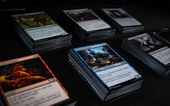 Stacks of Magic The Gathering cards