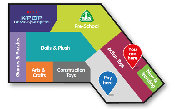 The Entertainer Birmingham Bullring KPop Demon Hunters shop-in-shop map