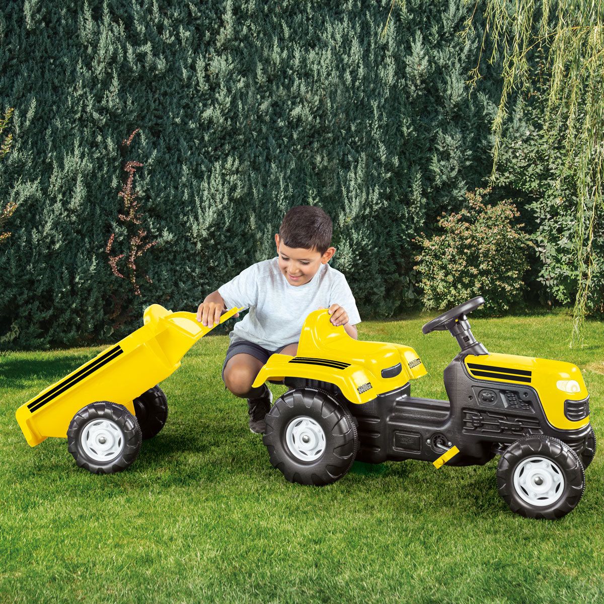 Outdoor ride-on tractor for kids.