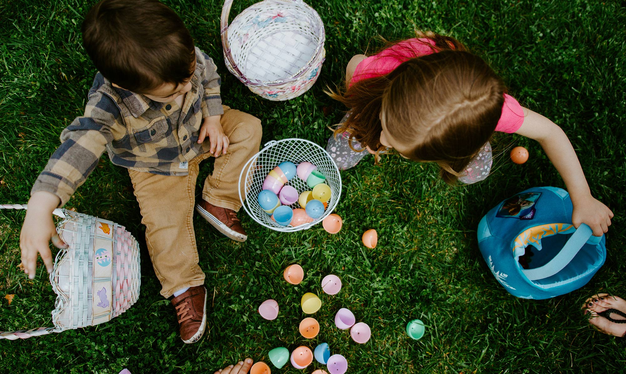 children sat with easter baskets