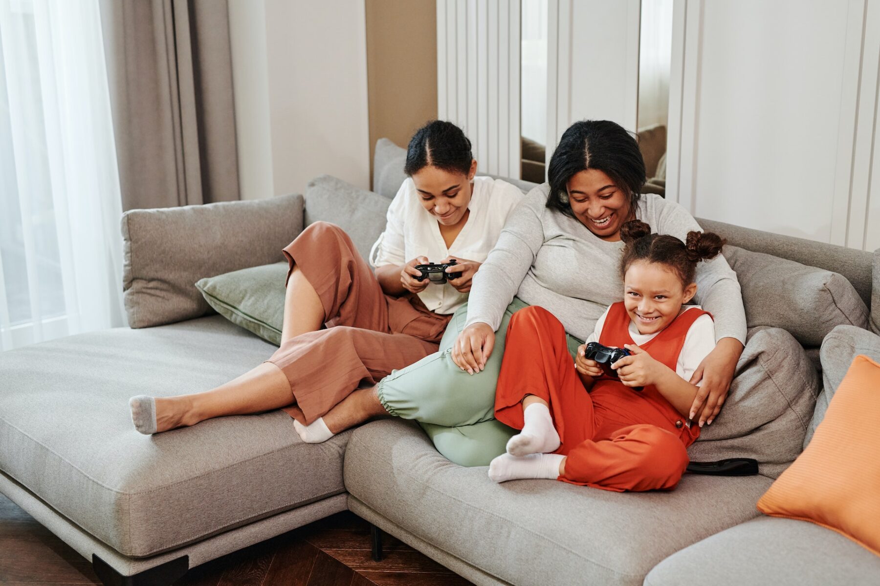 Family playing video game