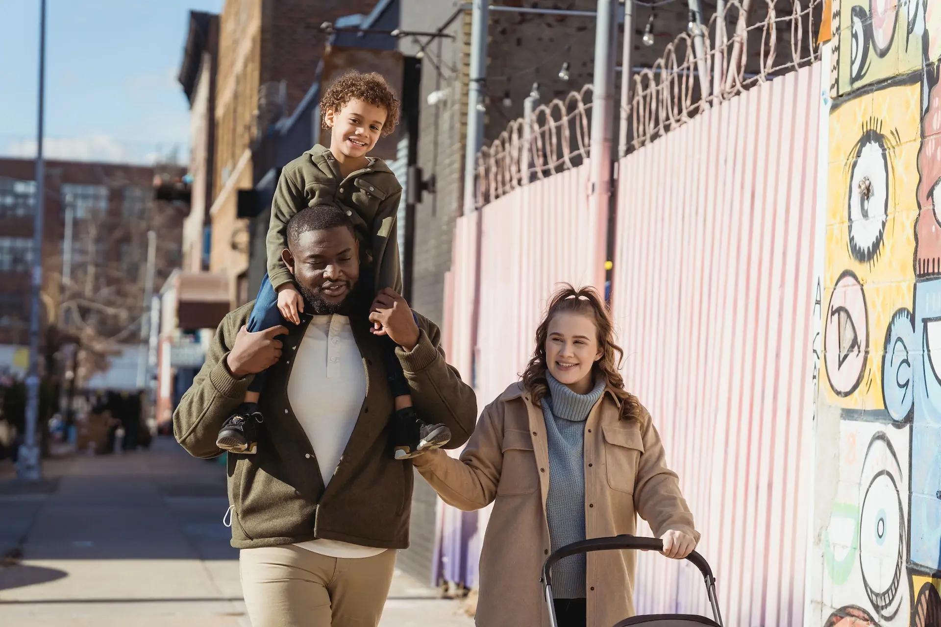 Family on a walk together.