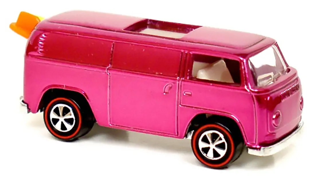 Classic Hot Wheels beach bus in pink.