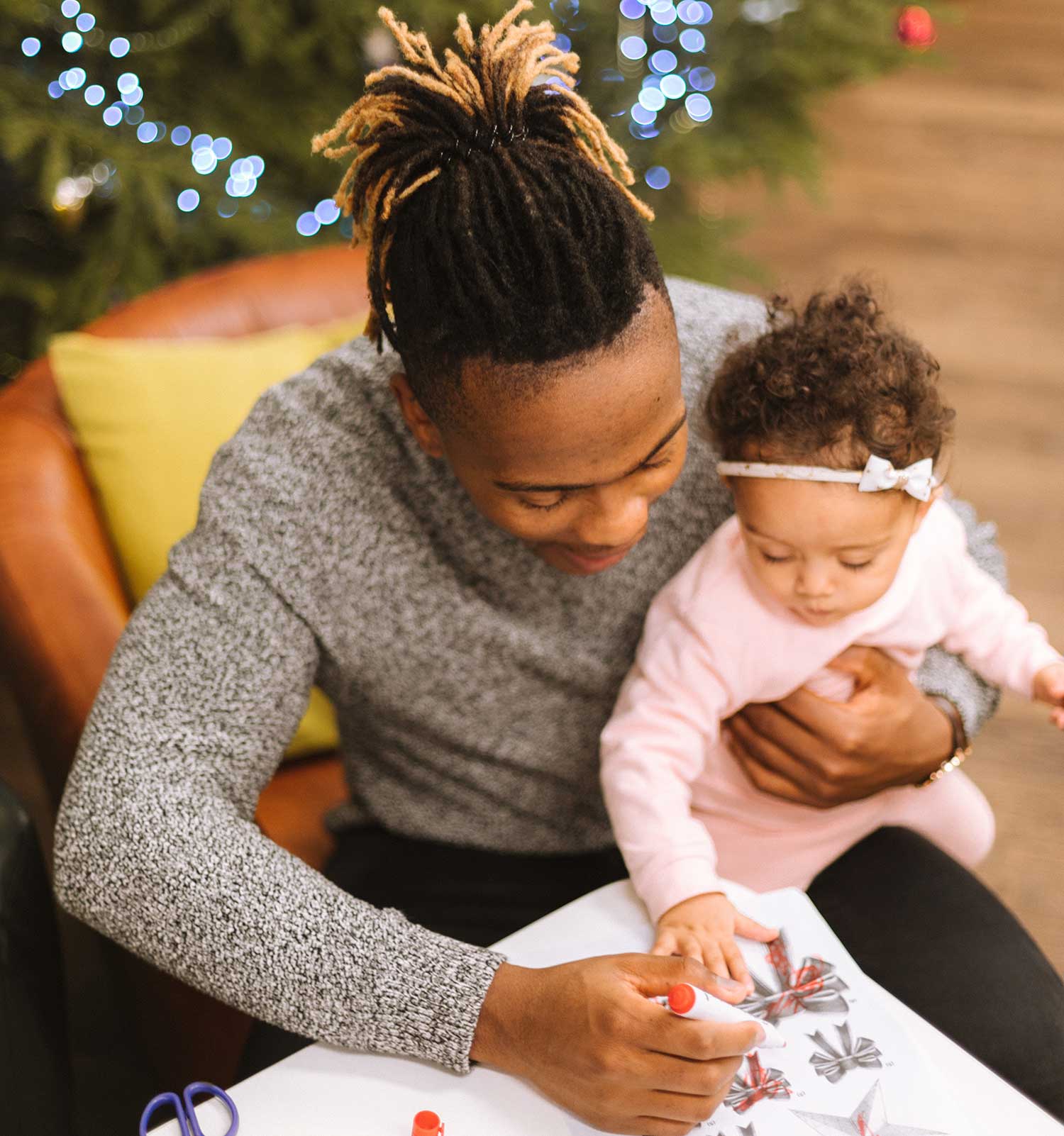 Dad and toddler crafting