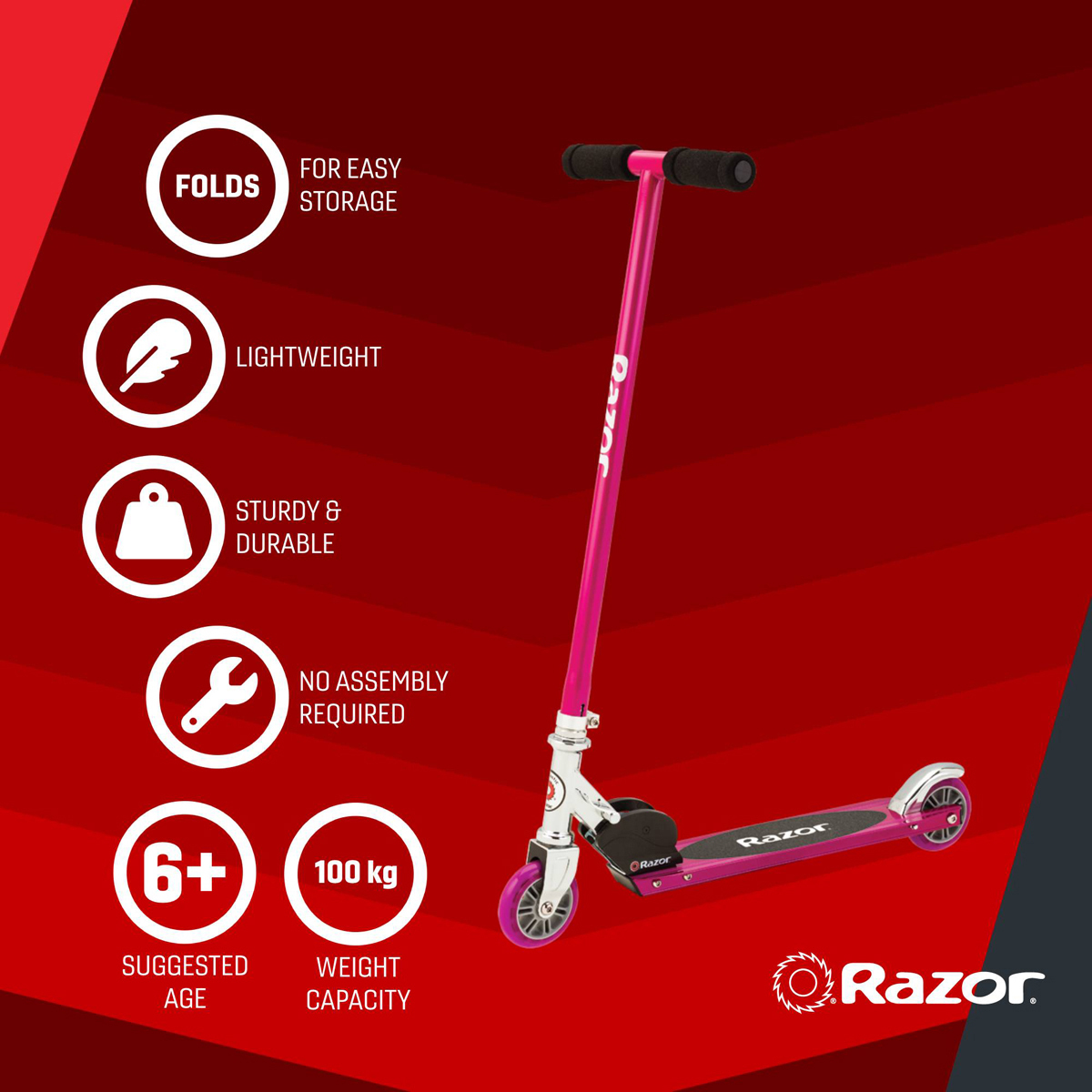 Sepeda Razor Pink Razor S Sport Pink Foldable Scooter | The Entertainer