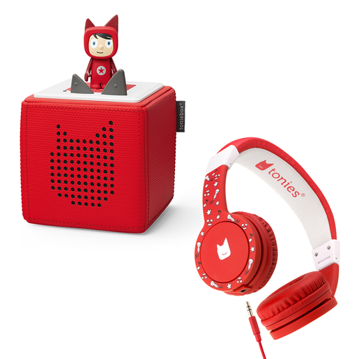 tonies Toniebox and Headphones with Carry Case Bundle - Red