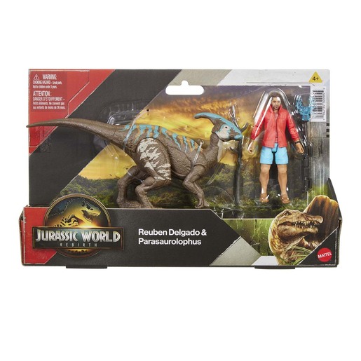Jurassic World Reuben Delgado And Parasaurolophus Figure Rebirth