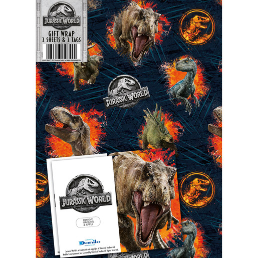 Jurassic Wrapping Paper   2 Sheets And 2 Tags