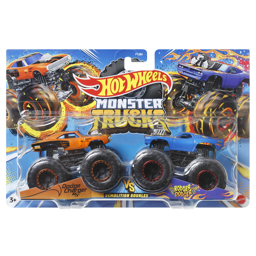 Hot Wheels Monster Trucks Demolition Doubles Dodge Charger R/T vs Rodger Dodger 2 Pack