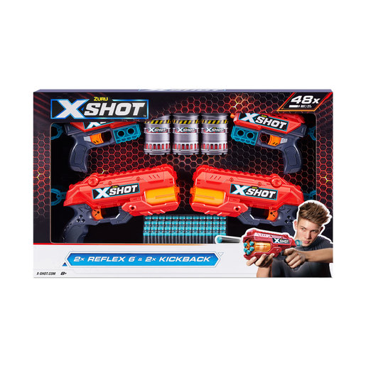 XSHOT Excel Double Reflex 6 Blaster Double Kickback Blaster Combo Pack - 48 Darts, 3 Cans
