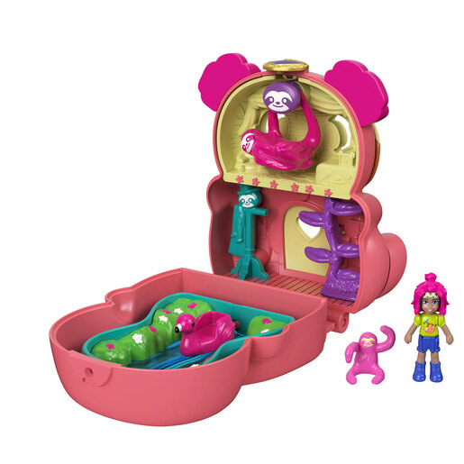 Polly Pocket Tiny Pawprints Flip and Find Compact - Sloth Playset