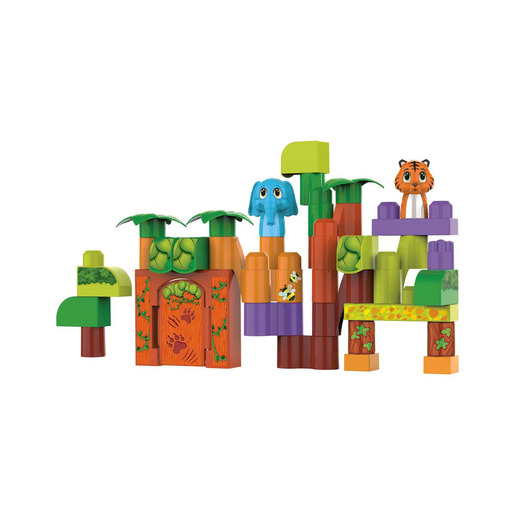 Image of Build Me Up Maxi Happy Jungle Life Building Bricks Playset - 32 Pieces