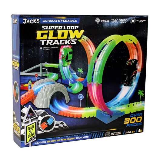 Jacks 360 Super Loop Glow Tracks with Light Up Car - 300 Piece Track