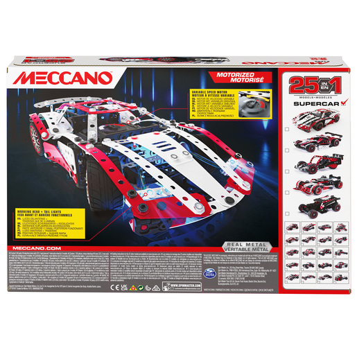 Meccano 25 in 1 Motorized Supercar STEM Models 347 Pieces 21202