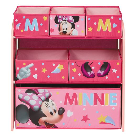 Minnie Mouse Pink Wooden Toy Organiser with 6 Storage Bins