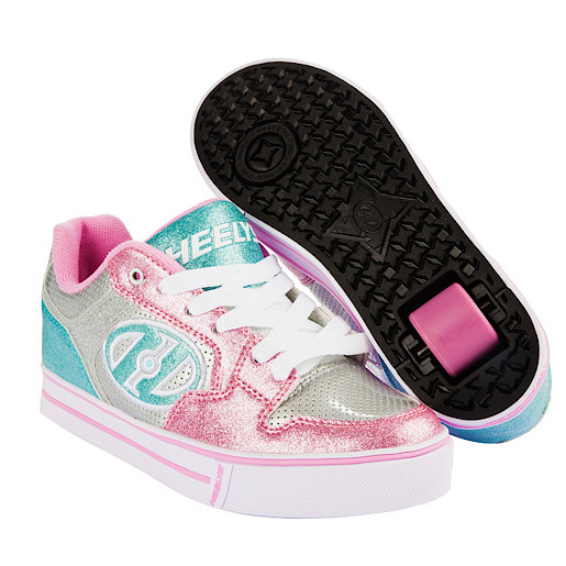 Heelys Size 7 X2 Motion Plus Silver & Pink Skate Shoes